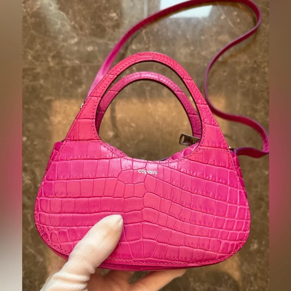 Coperni Fuchsia Croc-Embossed Mini Crossbody Bag